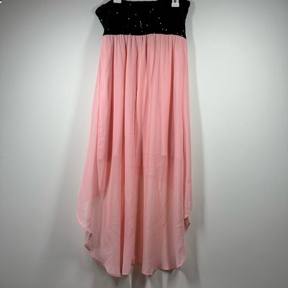 PROFILE Black Light Pink Sequin High Low Strapless Dress Small - Picture 2 of 6
